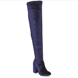 NWOT Steve Madden Norri-V Blue Velvet Over the Knee Boots